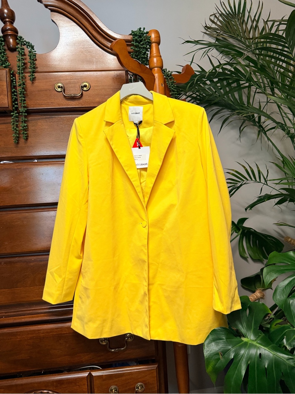 Extro&Vert Yellow Single-Button Oversized Boyfriend Style Blazer Jacket -XL